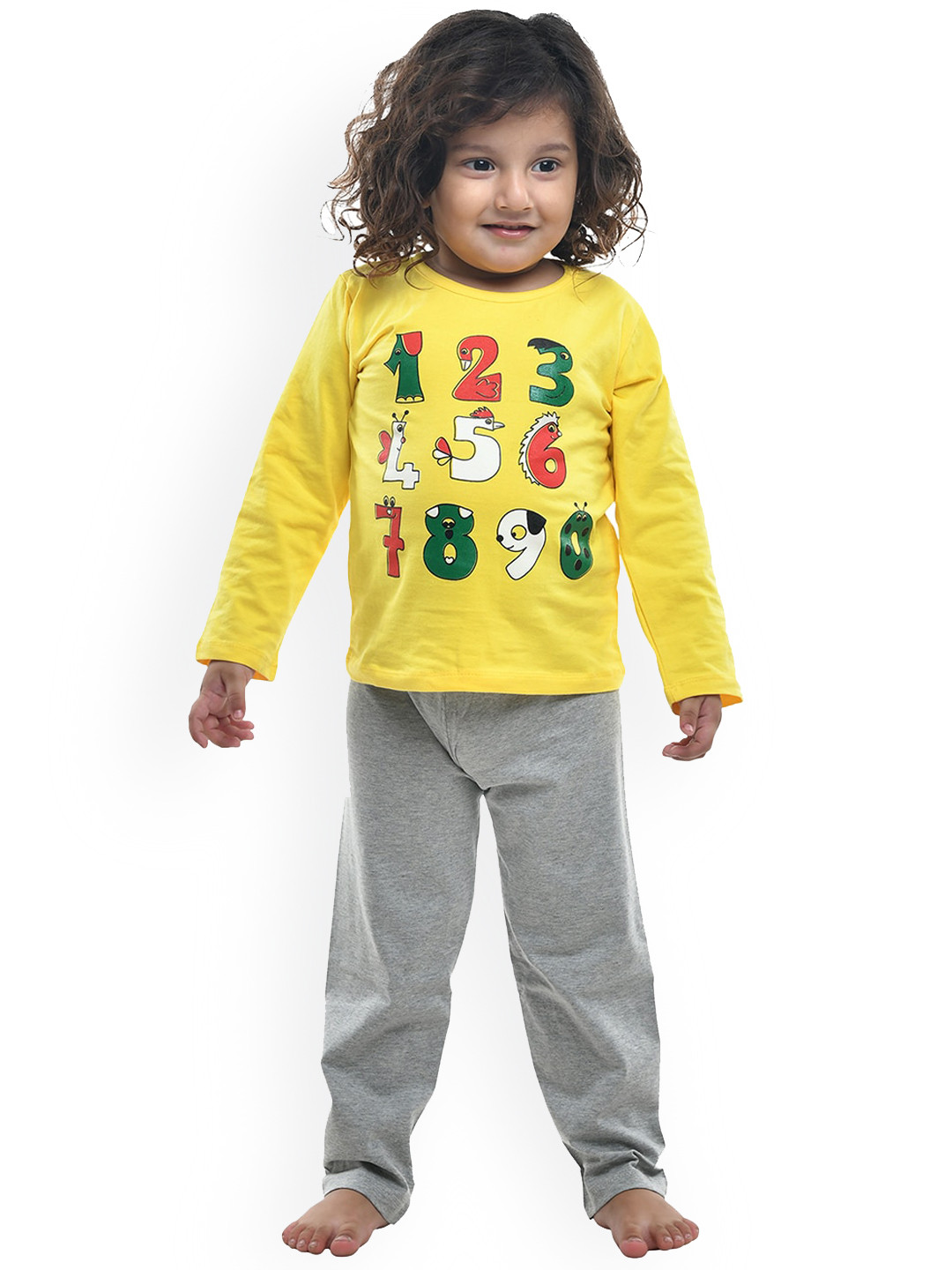 

FUNKRAFTS Kids Typography Printed Pure Cotton Night Suit, Yellow