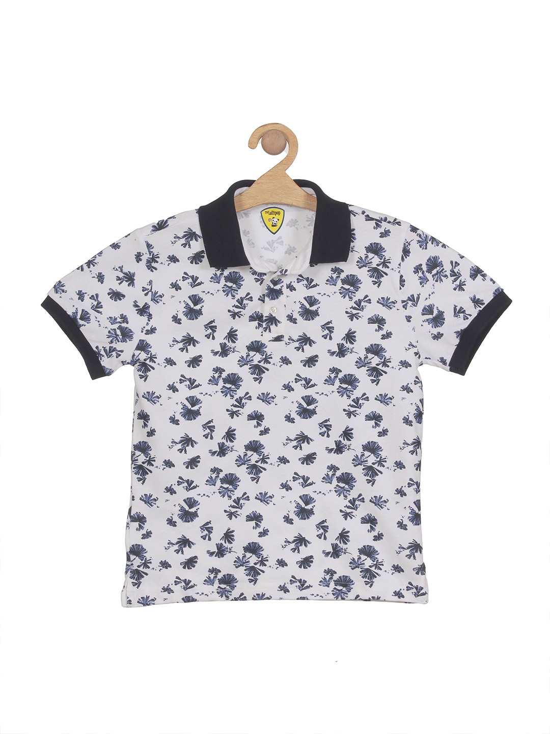 

Lil Lollipop Boys Floral Printed Polo Collar Pure Cotton T-shirt, Grey
