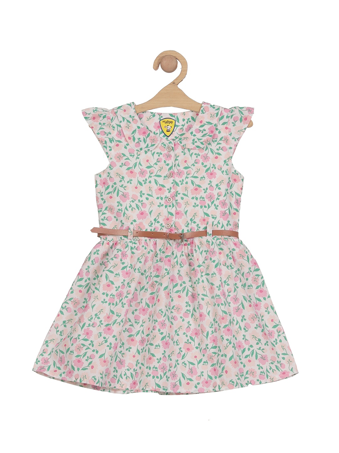 

Lil Lollipop Girls Peter Pan Collar Floral Printed Pure Cotton Fit & Flare Dress, White