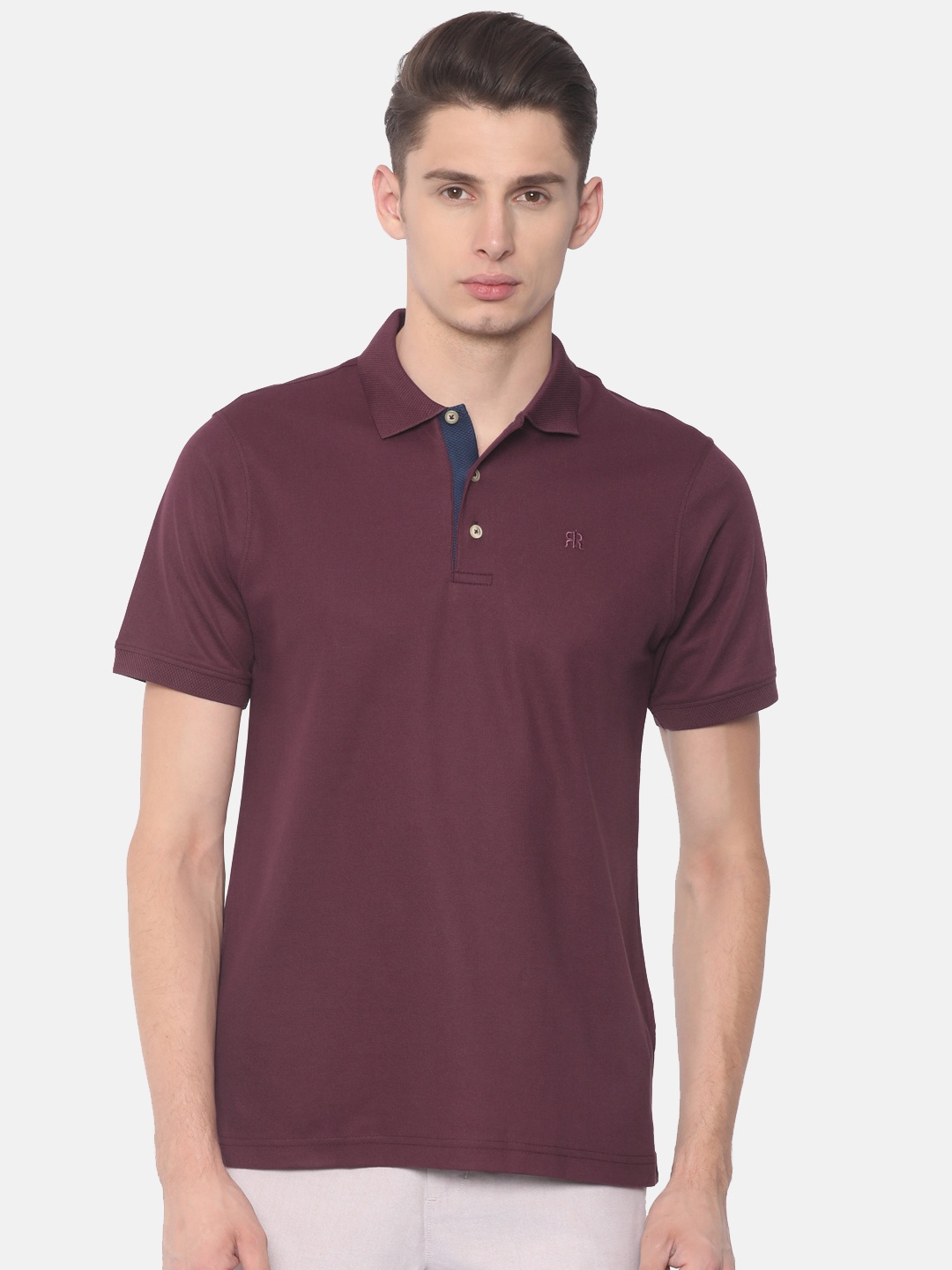 

Raymond Men Burgundy Solid Polo Collar Pure Cotton T-shirt