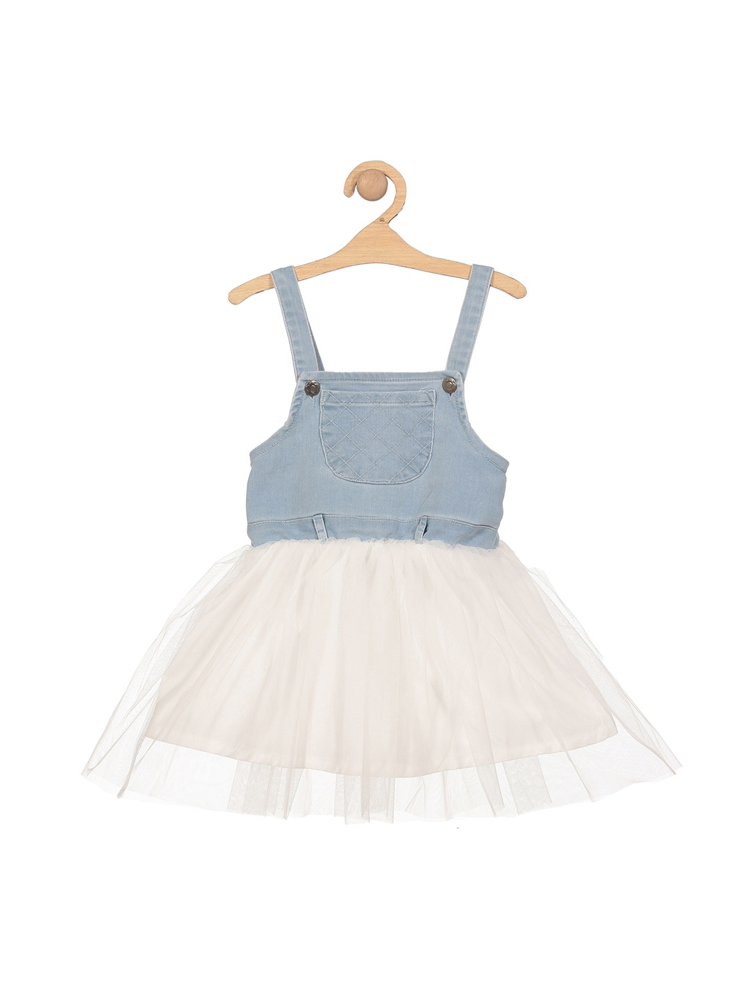 

Lil Lollipop Girls Shoulder Straps Pure Cotton Denim Fit & Flare Dress, Blue