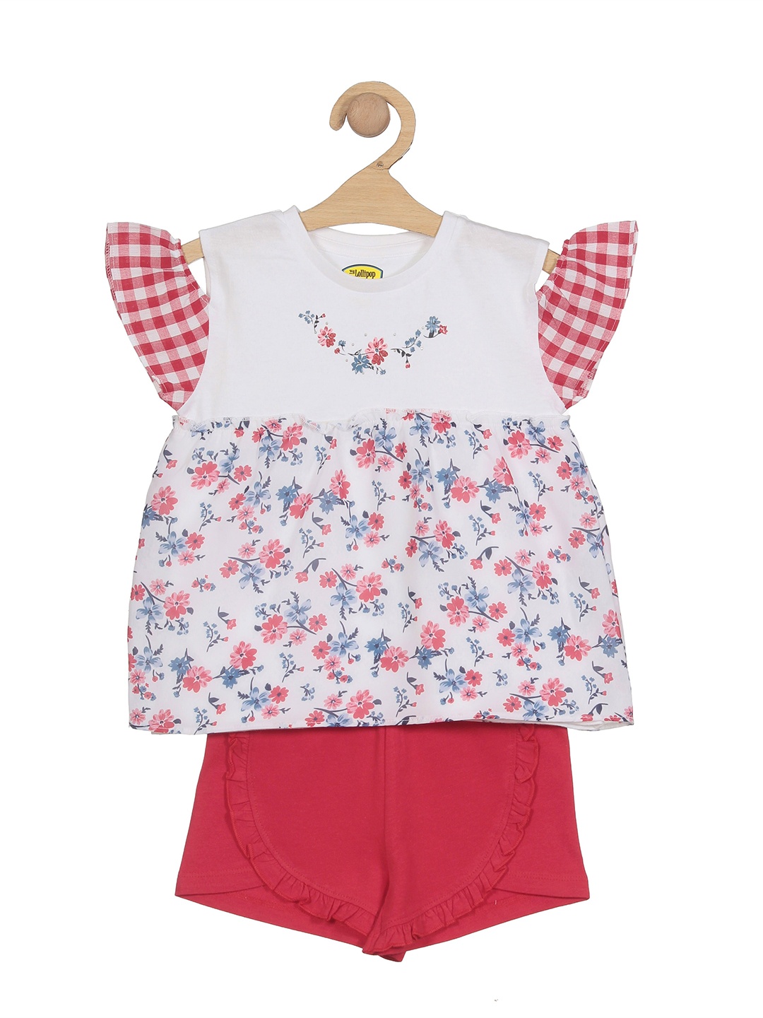 

Lil Lollipop Girls Pure Cotton Printed T-shirt with Shorts, Red