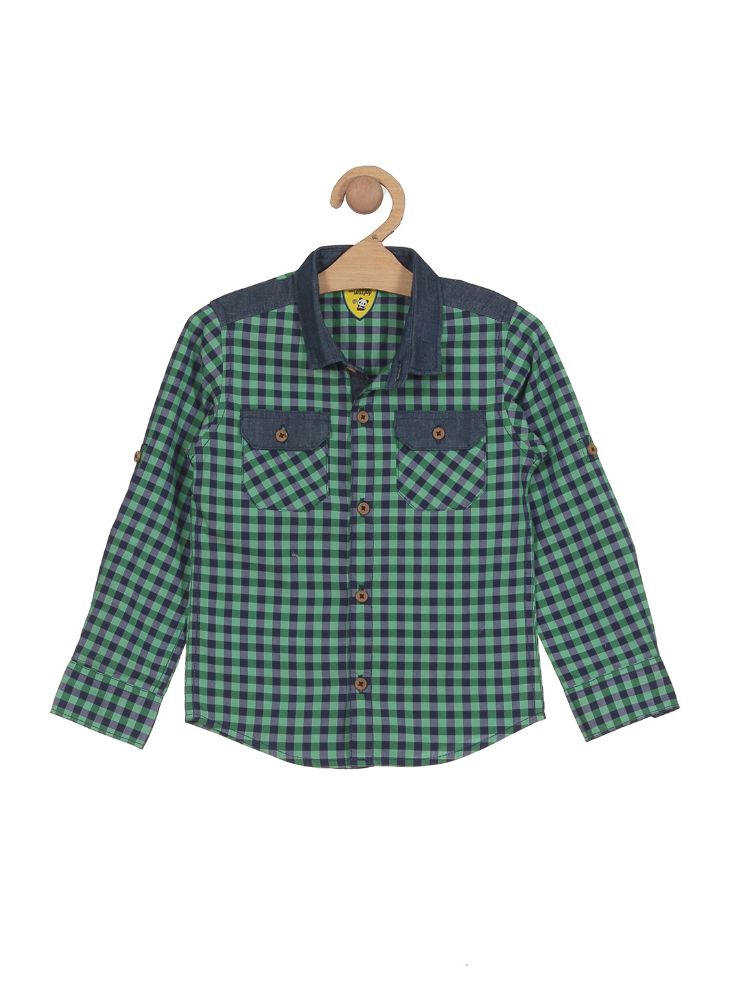 

Lil Lollipop Boys Gingham Checked Pure Cotton Shirt, Green