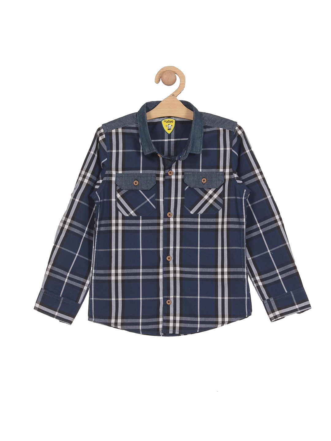 

Lil Lollipop Boys Tartan Checked Pure Cotton Shirt, Navy blue