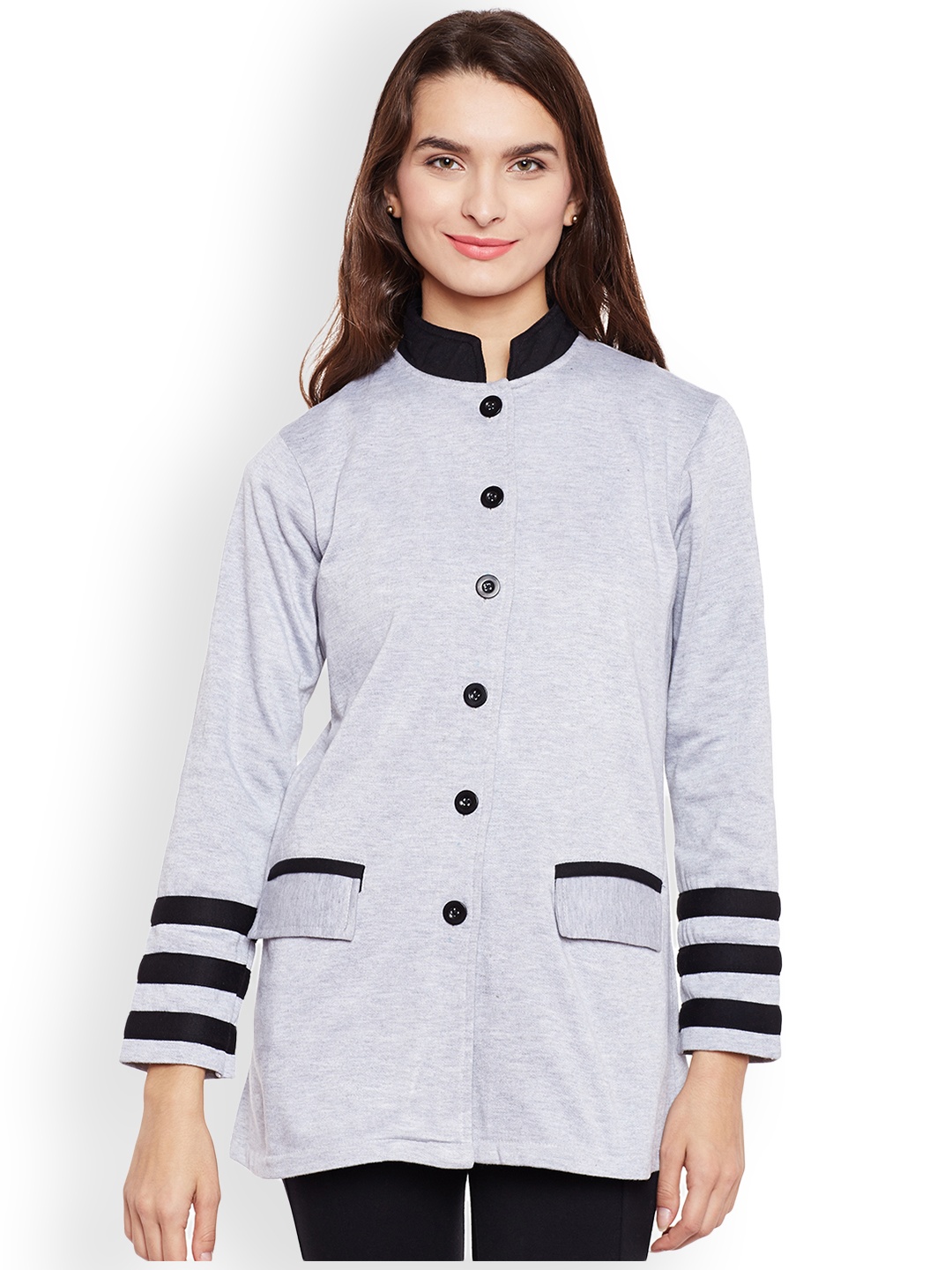 

Belle Fille Women Grey Melange Fleece Pea Coat