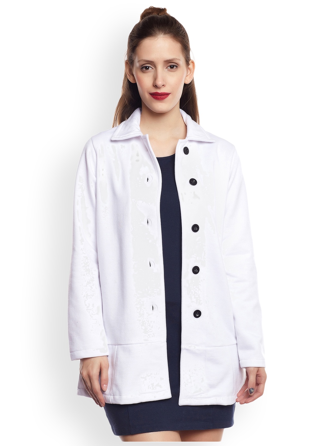 

Belle Fille Women White Fleece Pea Coat