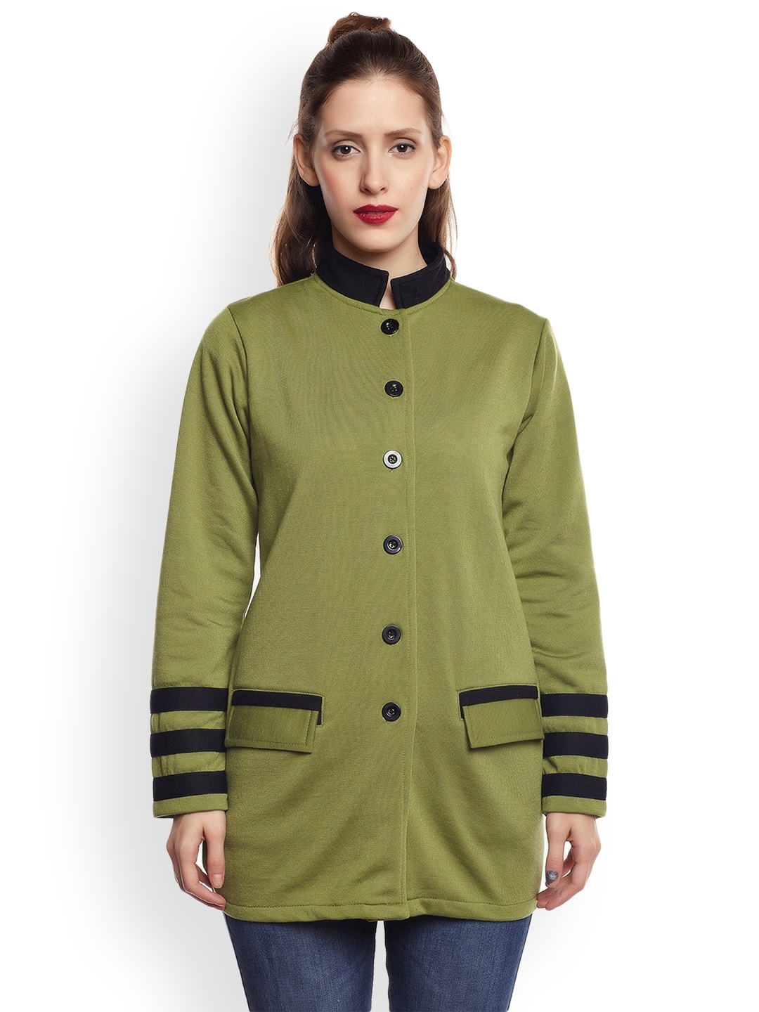 

Belle Fille Women Olive Green Fleece Pea Coat