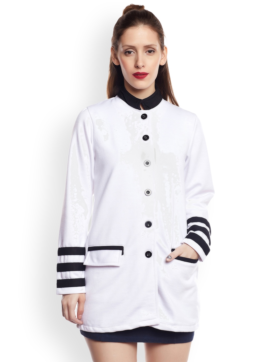 

Belle Fille Women White Fleece Pea Coat