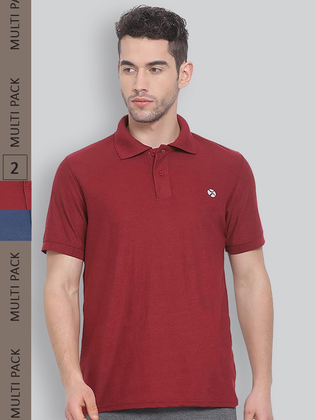 

LUX NITRO Pack of 2 Polo Collar Anti Odour T-shirts, Maroon