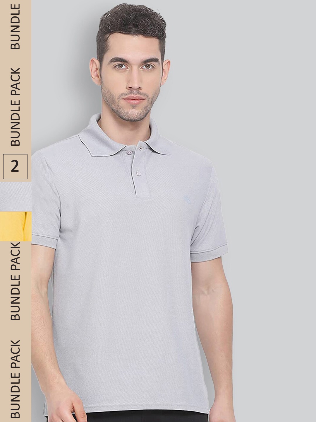 

LUX NITRO Pack Of 2 Polo Collar Anti Odour T-shirt, Grey melange