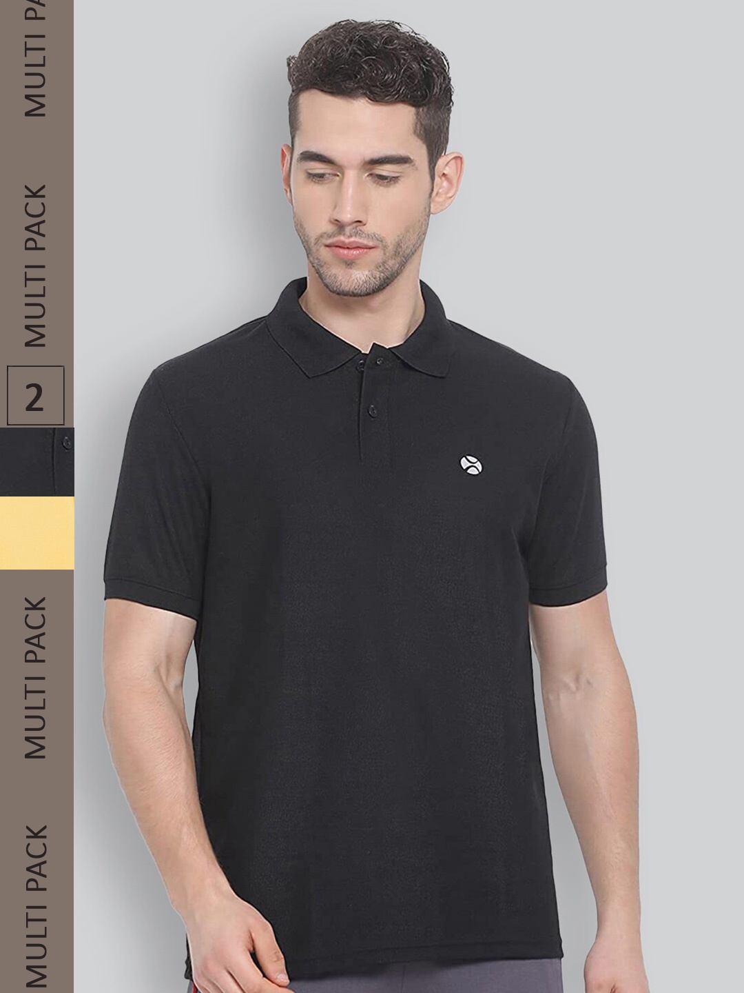 

LUX NITRO Pack of 2 Polo Collar Anti Odour T-shirts, Black