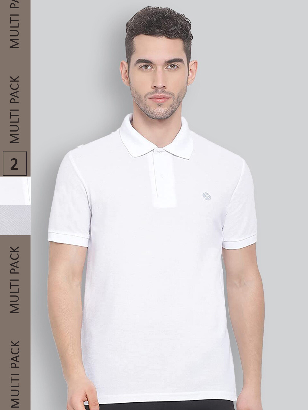 

LUX NITRO Pack of 2 Polo Collar Anti Odour T-shirts, White