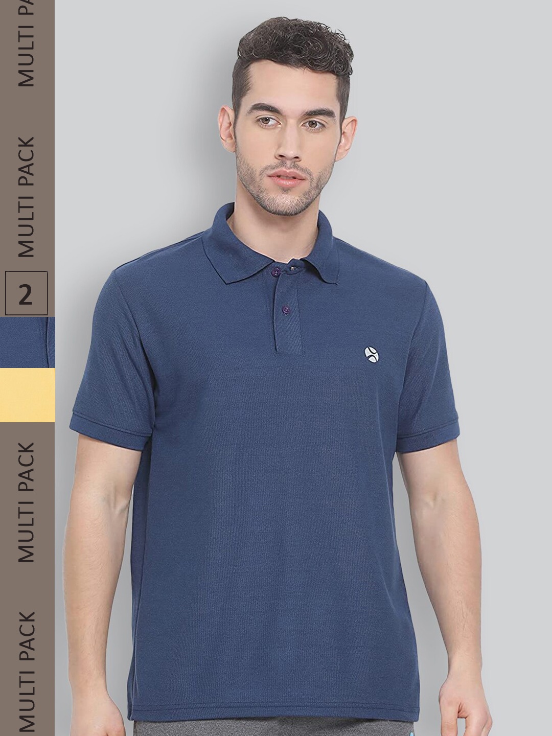 

LUX NITRO Pack Of 2 Anti Odour Polo Collar T-shirts, Navy blue