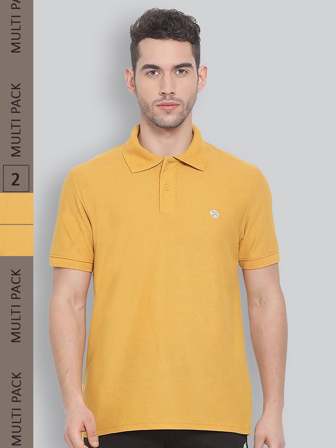 

LUX NITRO Pack of 2 Polo Collar Anti Odour T-shirts, Mustard