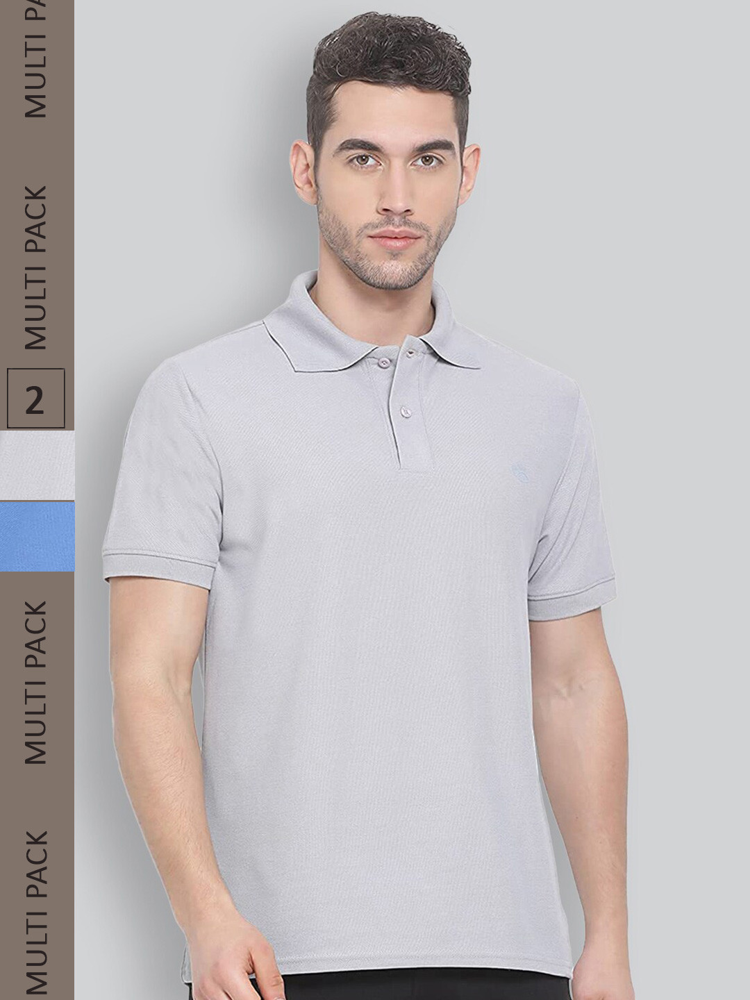 

LUX NITRO Pack of 2 Polo Collar Anti Odour T-shirts, Grey