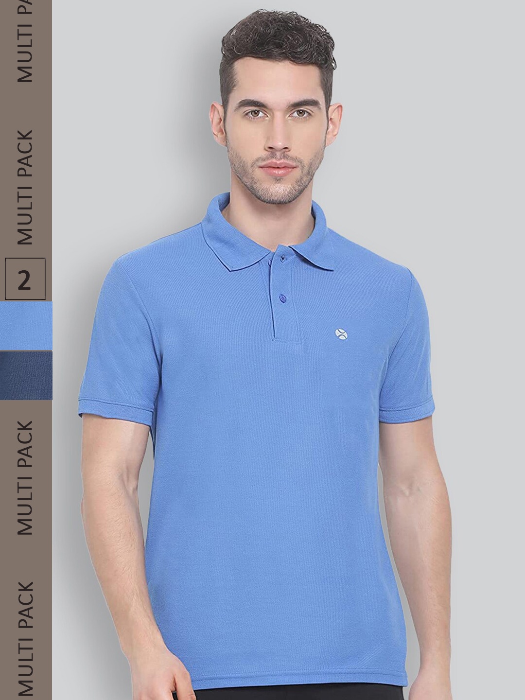 

LUX NITRO Pack of 2 Polo Collar Anti Odour T-shirts, Blue