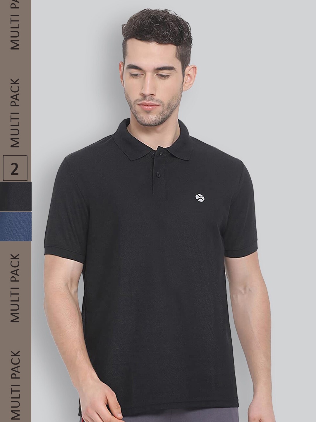 

LUX NITRO Pack of 2 Polo Collar Anti Odour T-shirts, Black