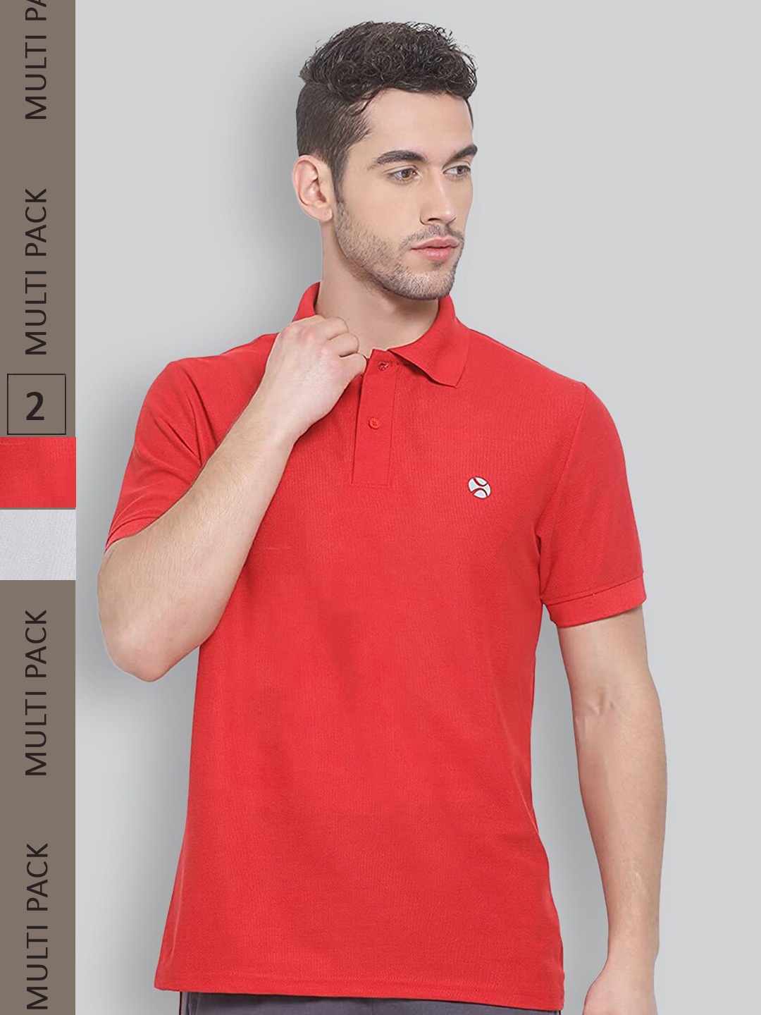 

LUX NITRO Pack of 2 Polo Collar Anti Odour T-shirts, Red