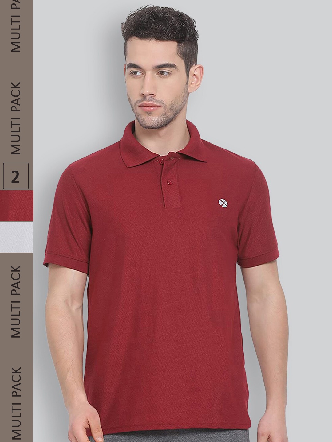 

LUX NITRO Pack of 2 Polo Collar Anti Odour T-shirts, Maroon