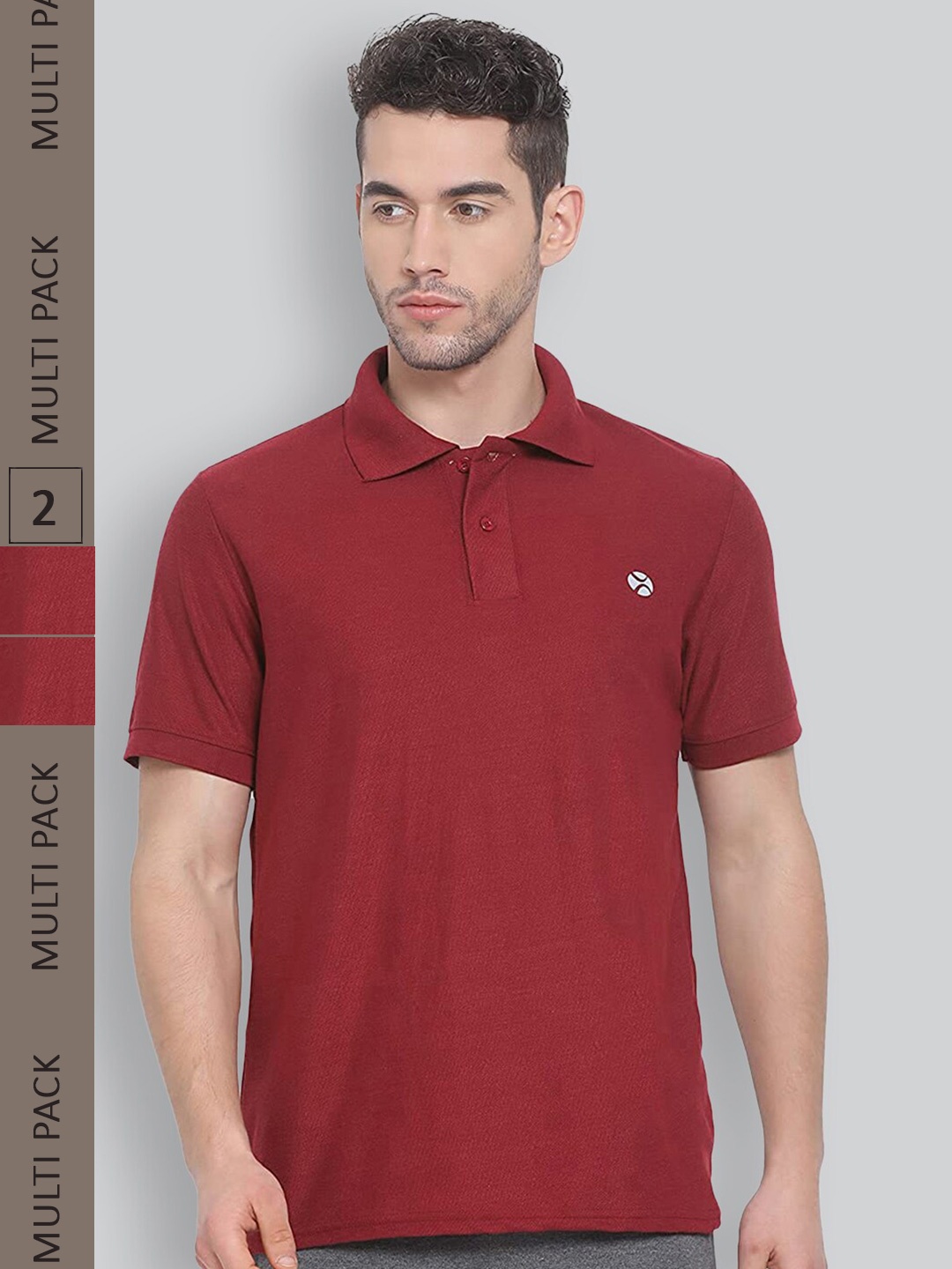 

LUX NITRO Pack of 2 Polo Collar Anti Odour T-shirts, Maroon