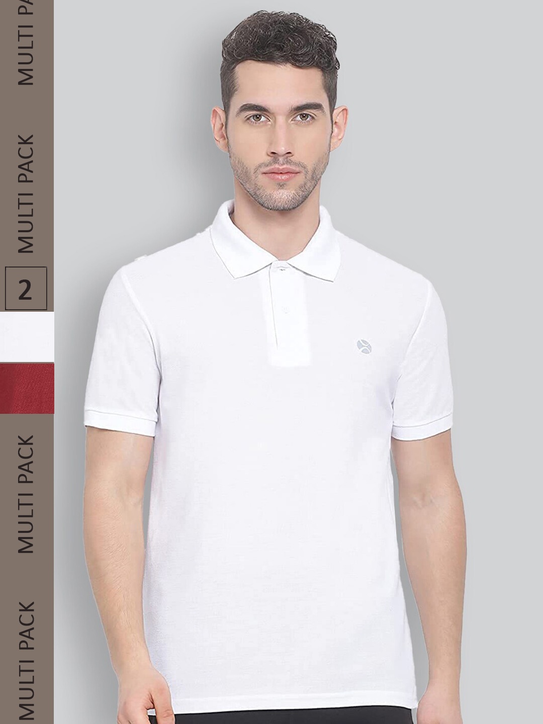 

LUX NITRO Pack Of 2 Anti Odour Polo Collar Cotton Blend T-shirts, White