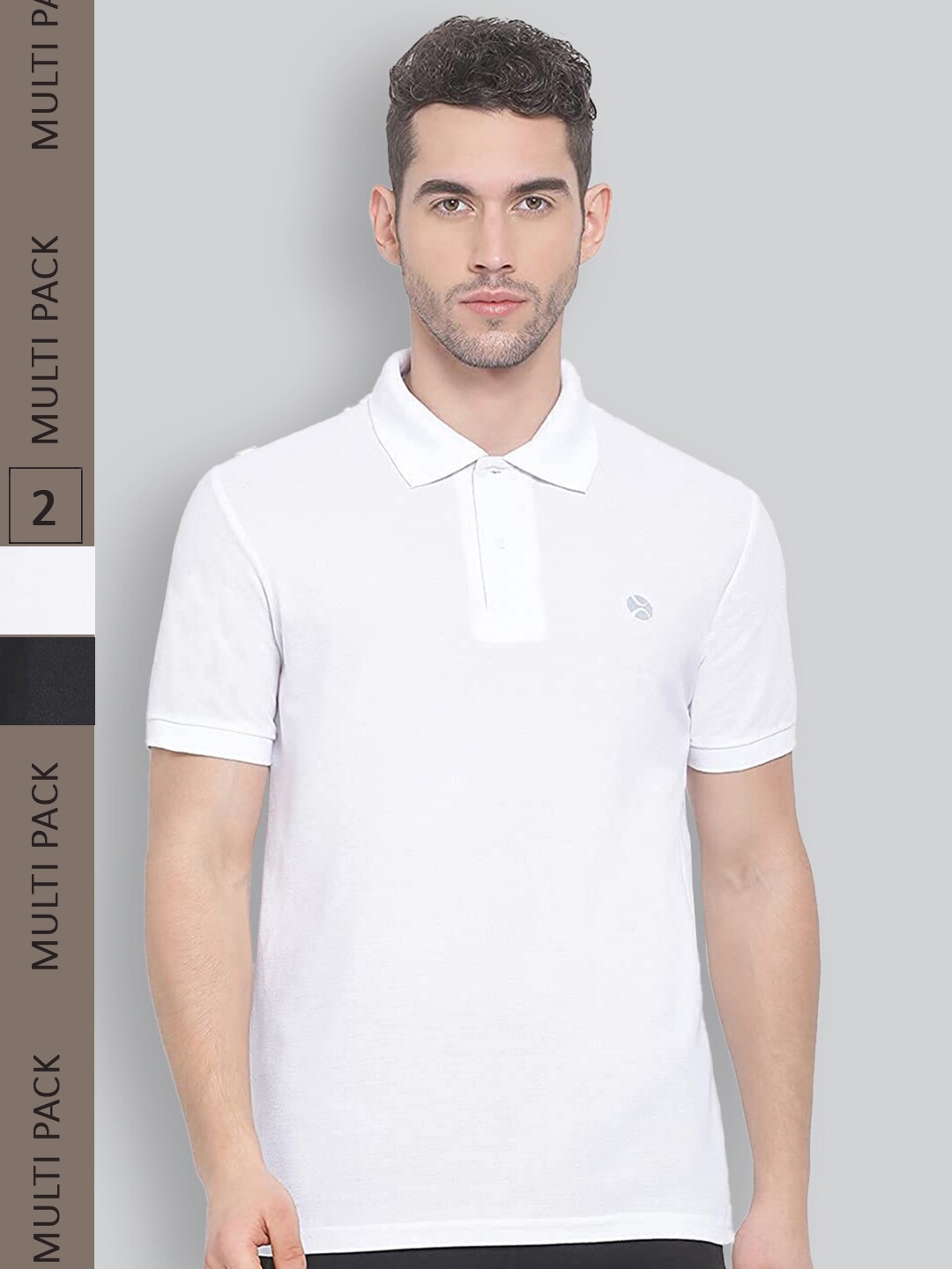 

LUX NITRO Pack of 2 Polo Collar Anti Odour T-shirts, White