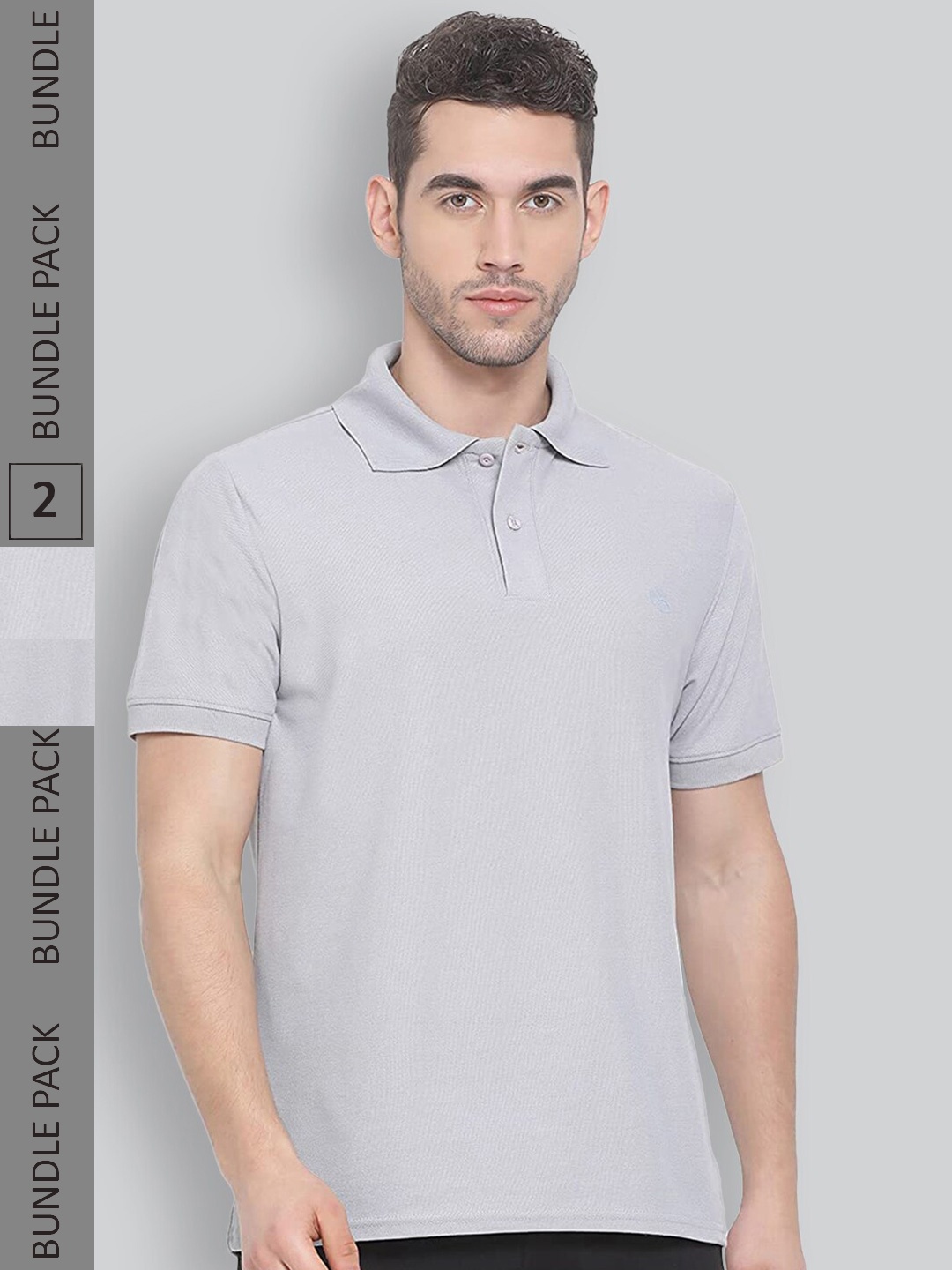

LUX NITRO Pack Of 2 Polo Collar Anti Odour Pure Cotton T-shirt, Grey melange