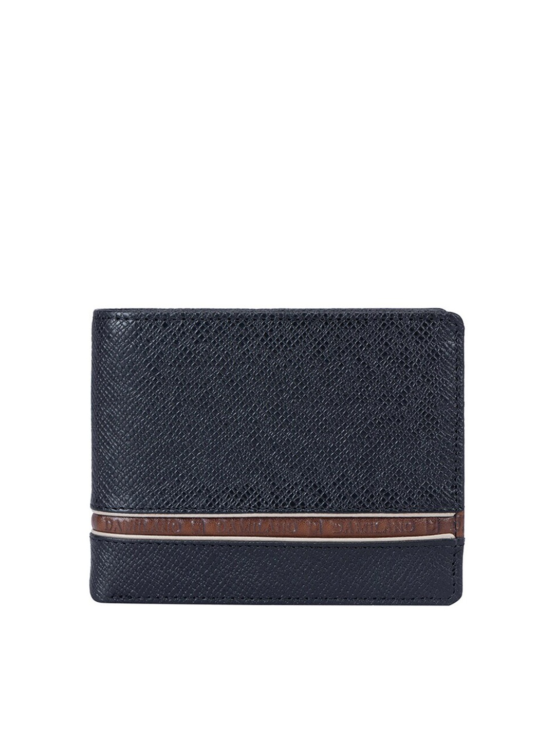 

Da Milano Men Textured Leather Two Fold Wallet, Black