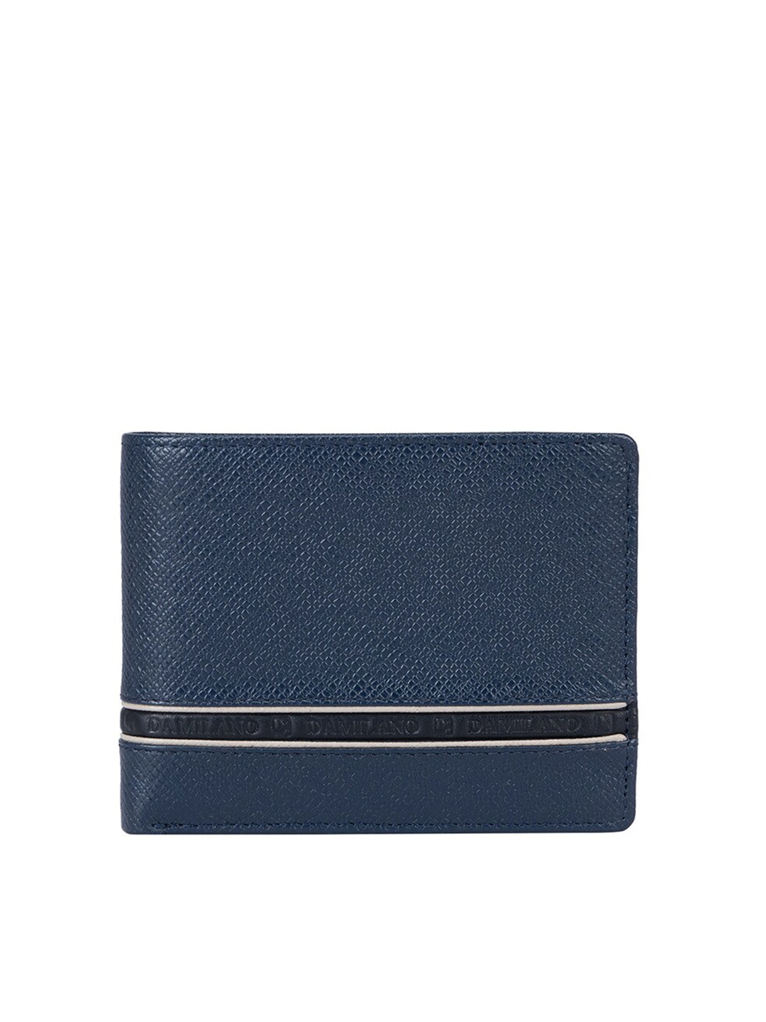 

Da Milano Men Striped Leather Two Fold Wallet, Blue