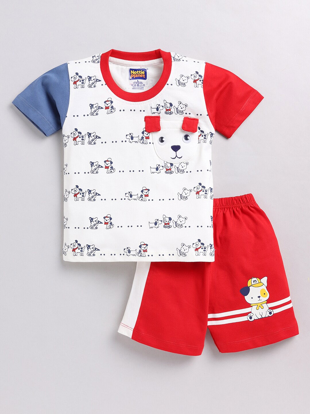 

Nottie Planet Boys Cat & Dog Printed T-shirt with Shorts, Red