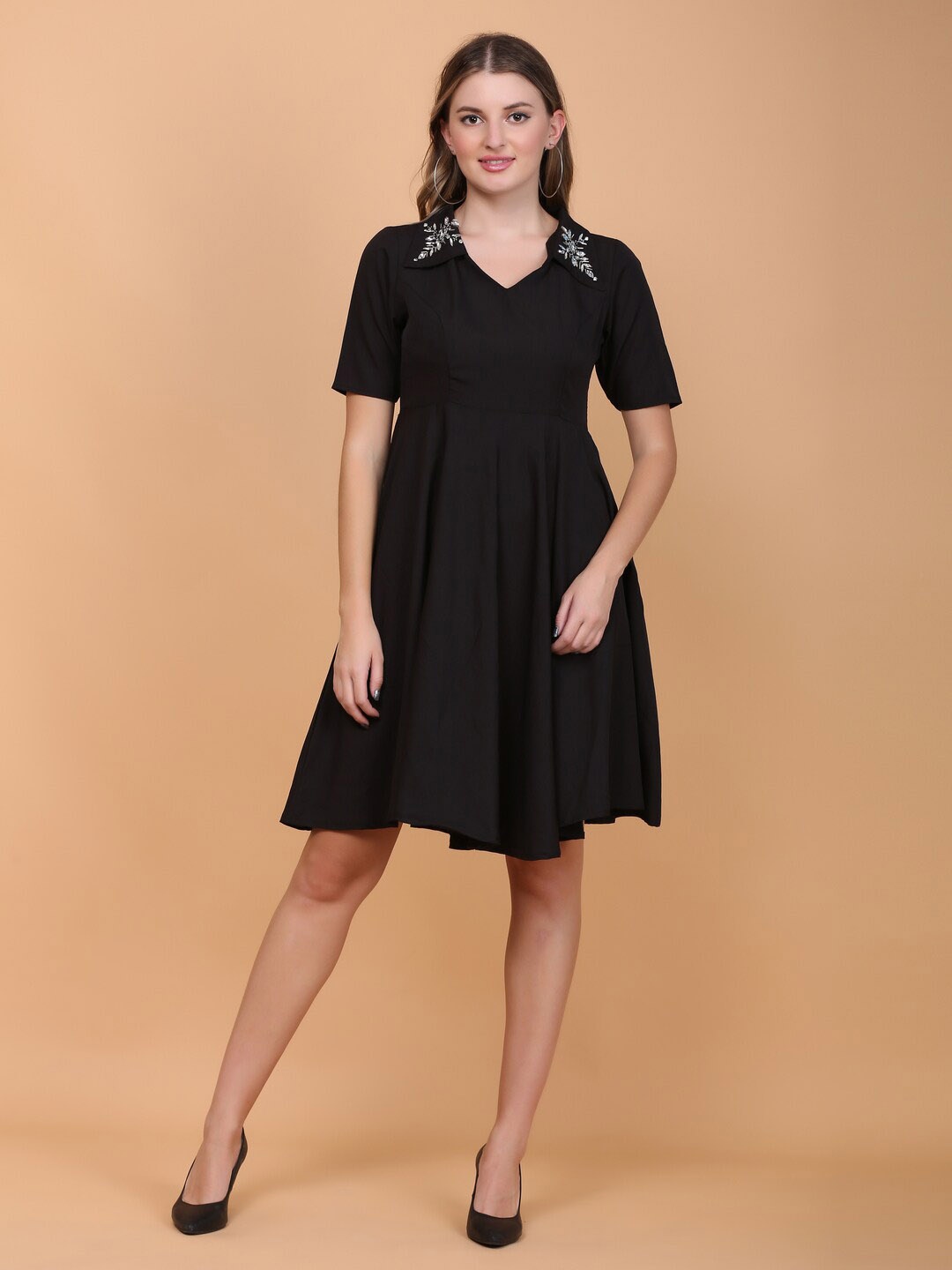 

DESI WOMANIYA Crepe Fit & Flare Dress, Black