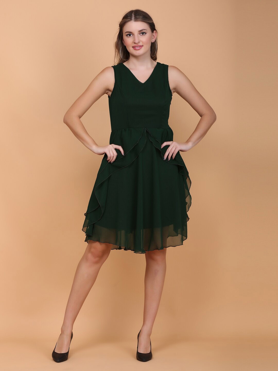 

DESI WOMANIYA V-Neck Georgette Fit & Flare Dress, Green