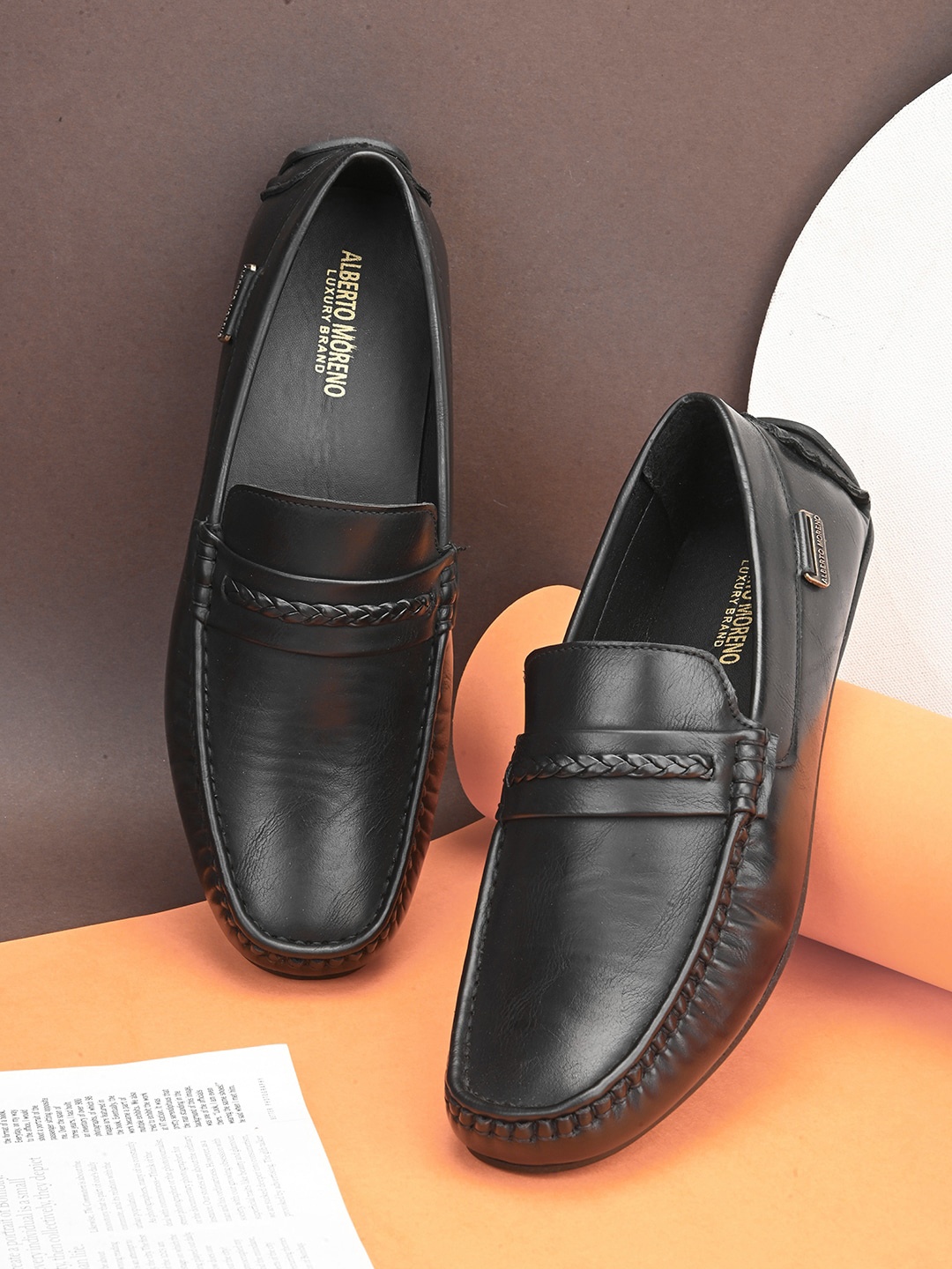 

ALBERTO MORENO Men Lightweight Comfort Insole Penny Loafers, Black