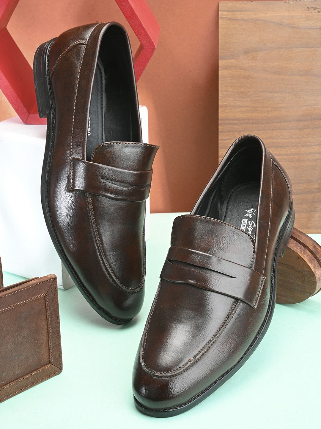 

ALBERTO MORENO Men Round Toe Formal Penny Loafers, Brown
