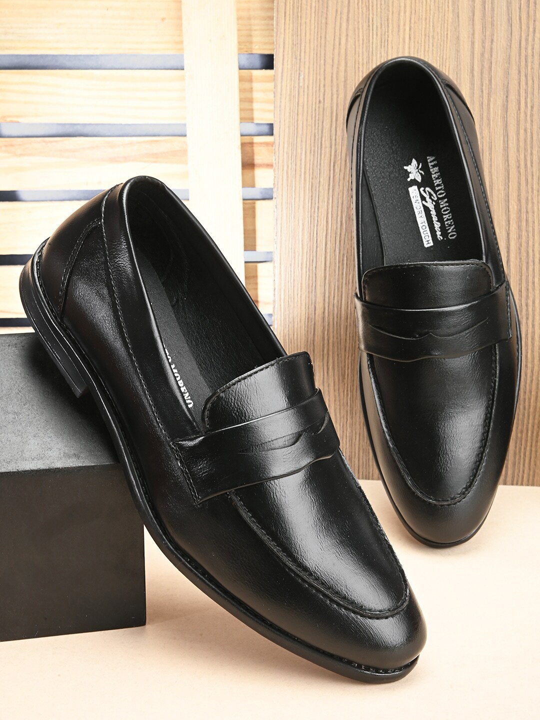 

ALBERTO MORENO Men Round Toe Formal Penny Loafers, Black