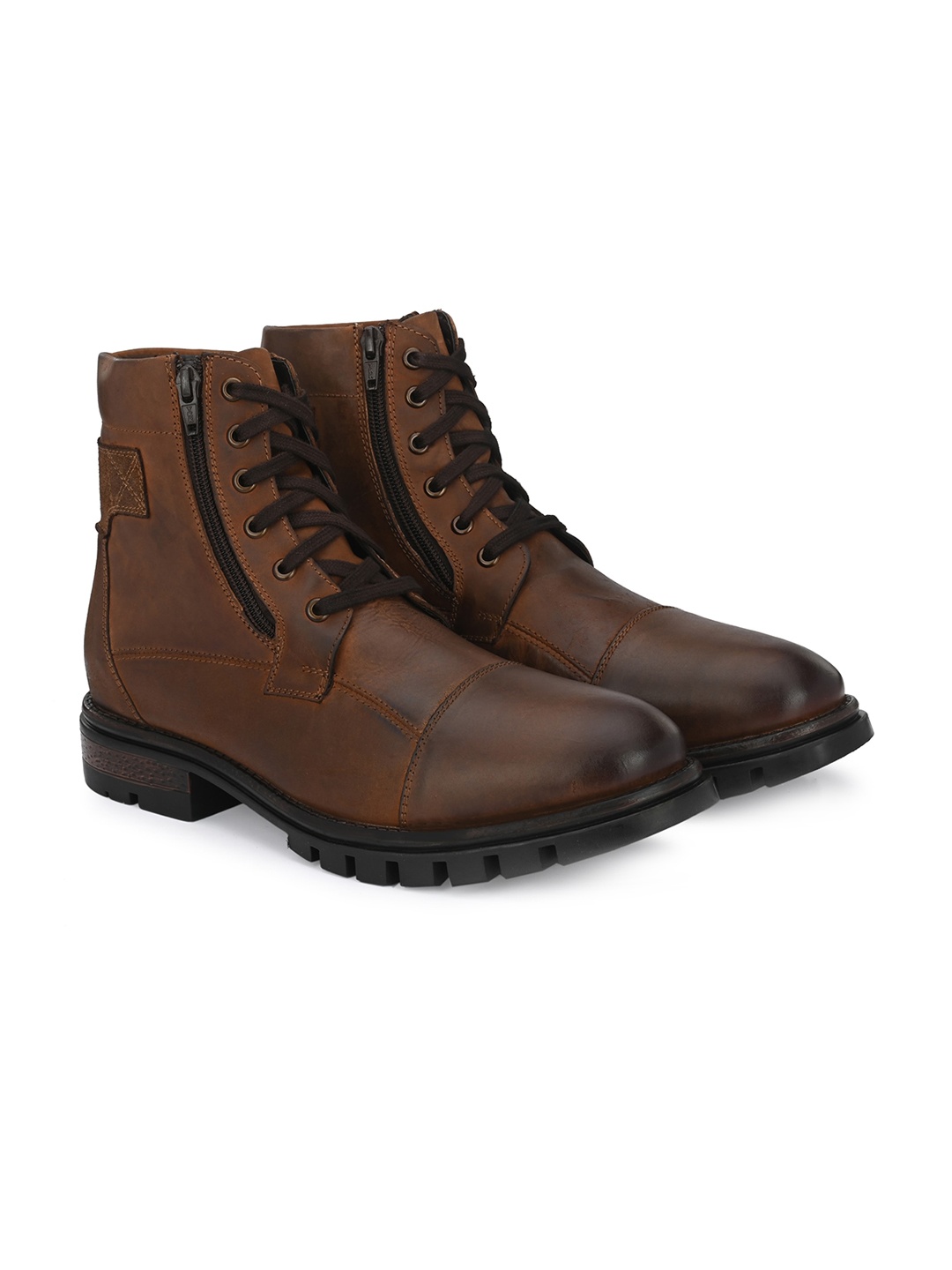 

Delize Men Zip Detail Leather Derby Regular Boots, Brown
