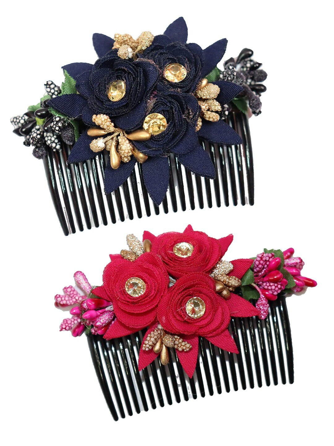 

Krelin Women Set Of 2 Flower Design Comb Jooda Hairpin, Navy blue