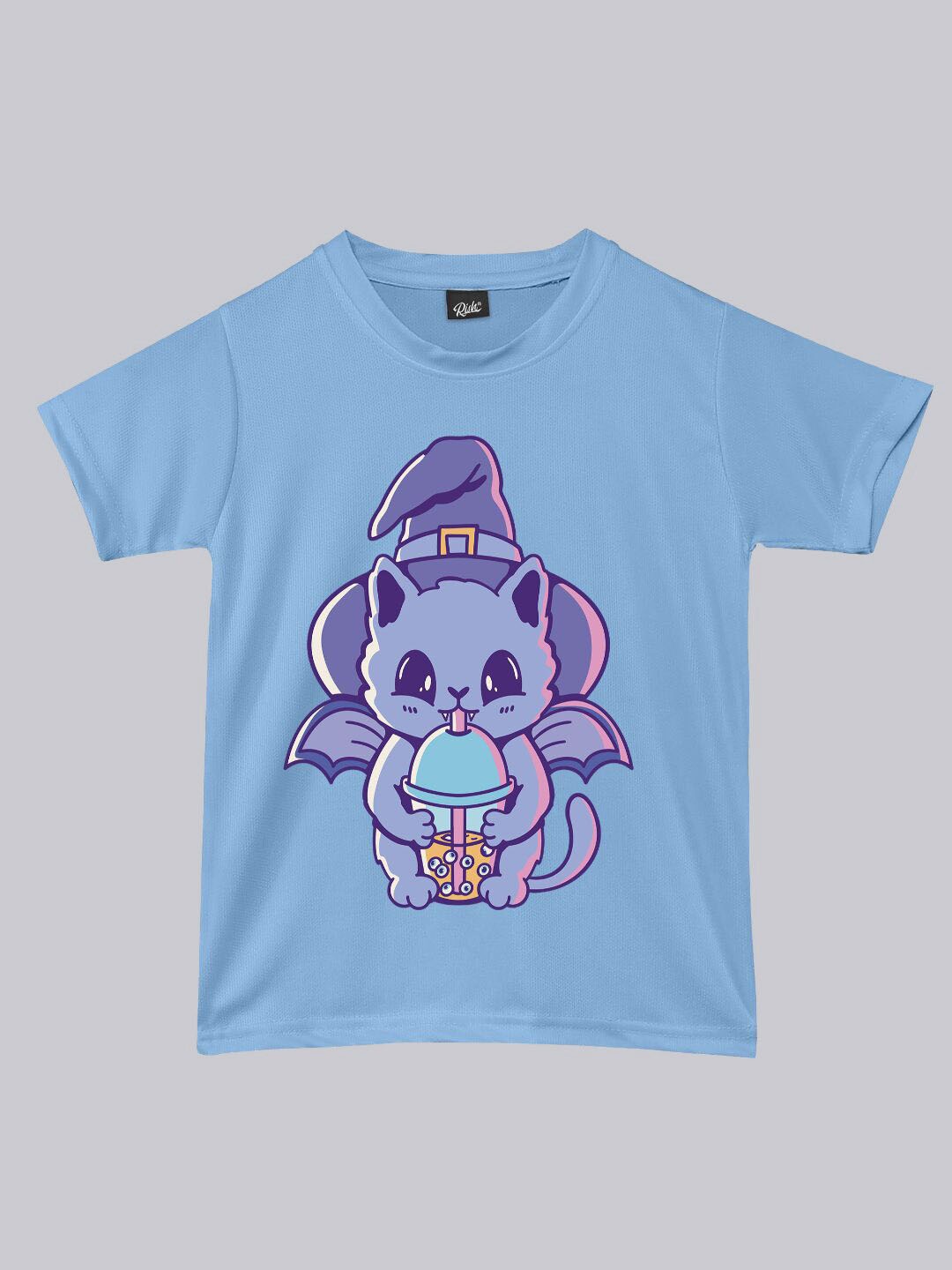 

RISH Boys Blue Loose Fit Halloween Bat Printed Dry Fit T-shirt