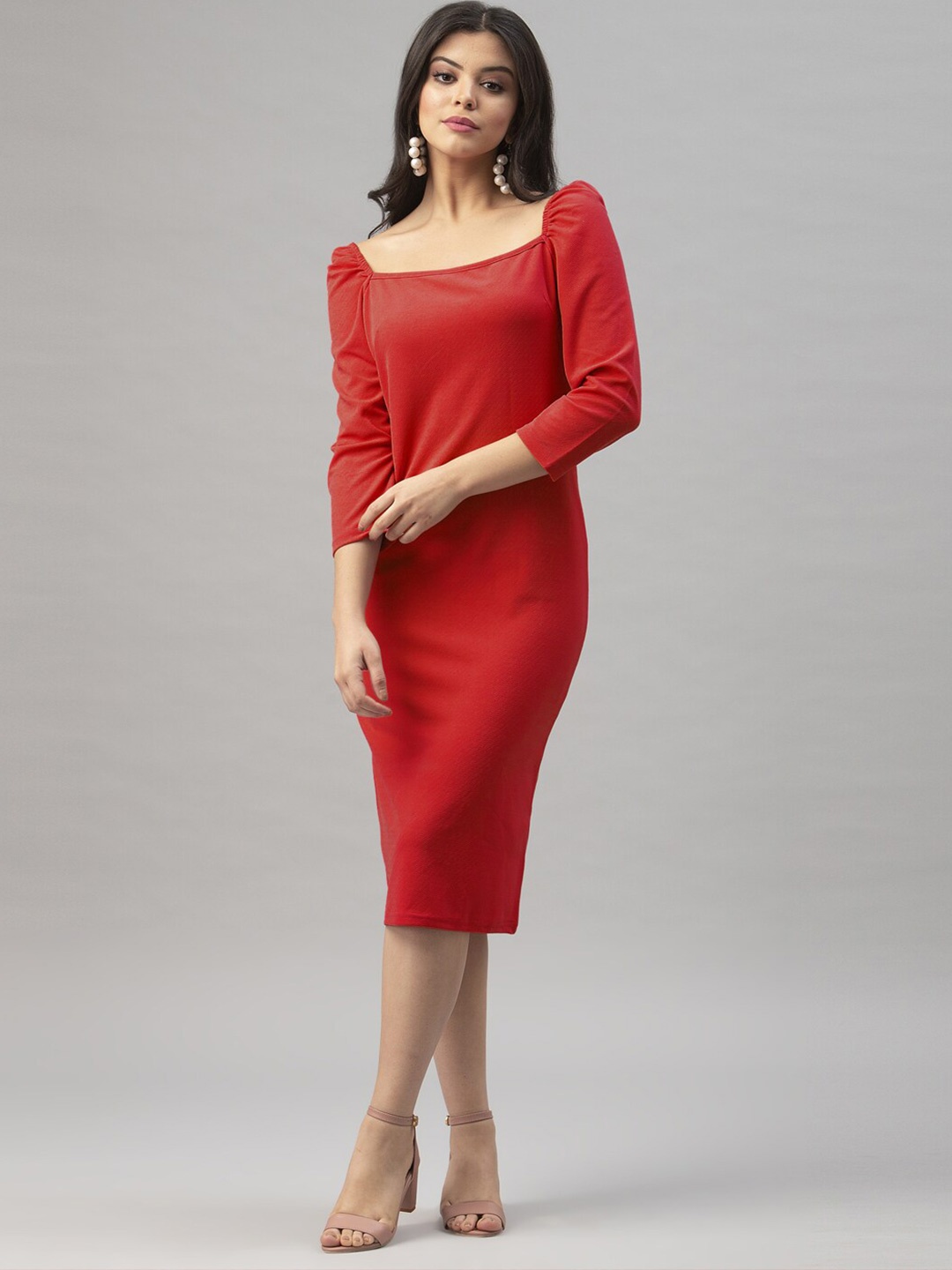 

Selvia Square Neck Sheath Dress, Red