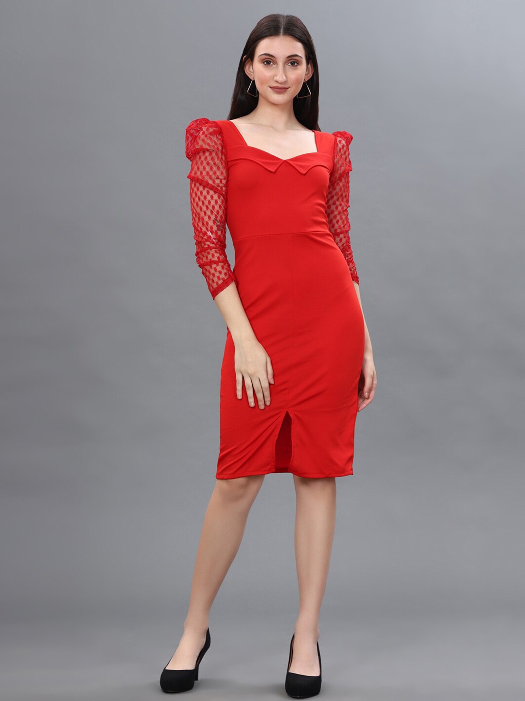 

Selvia Sweetheart Neck Sheath Dress, Red