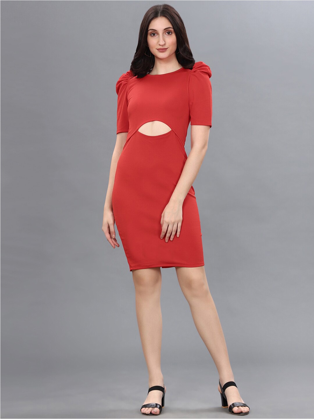 

Selvia Round Neck Cut Out Sheath Dress, Red