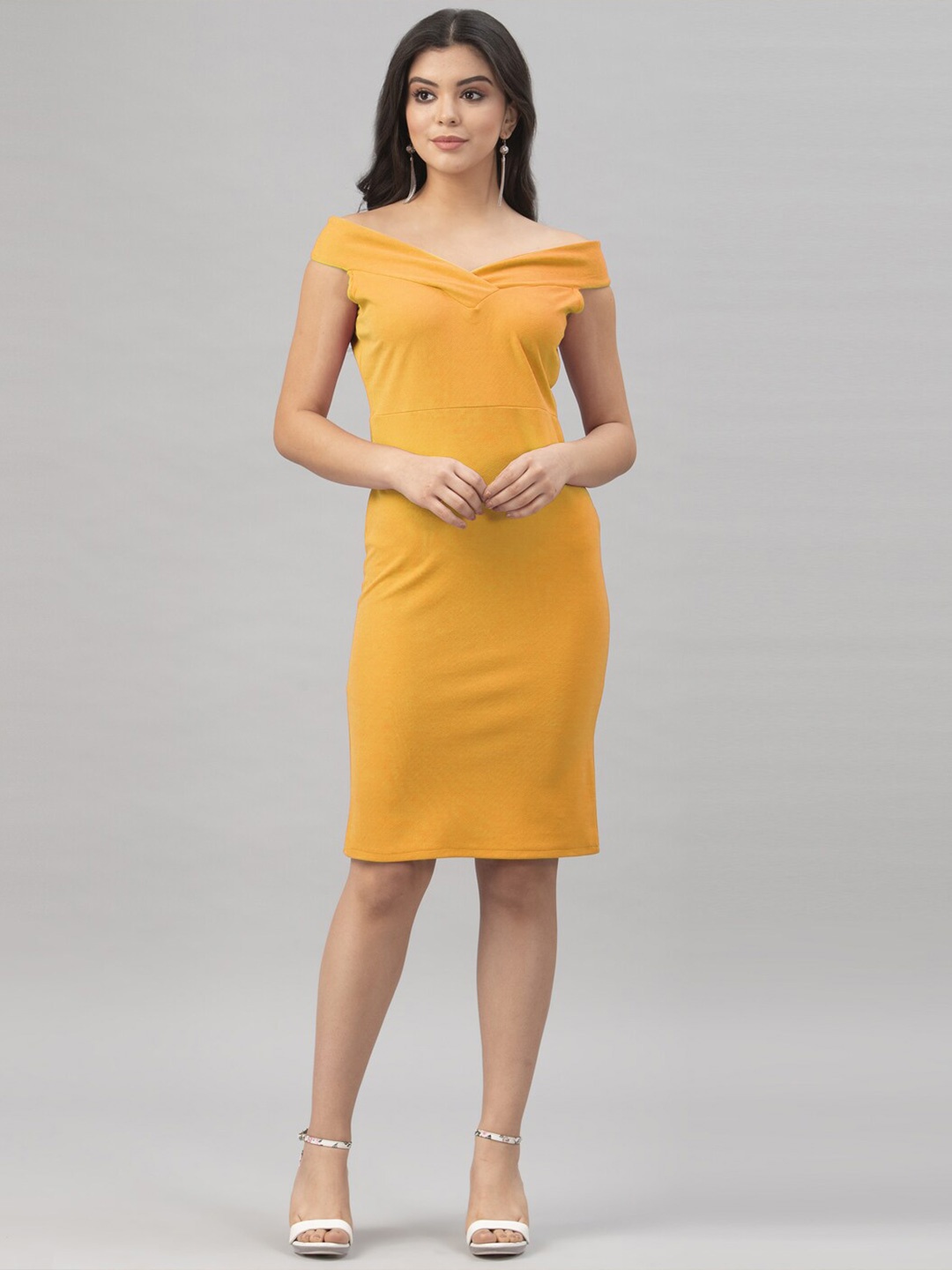 

Selvia Off Shoulder Sheath Dress, Mustard