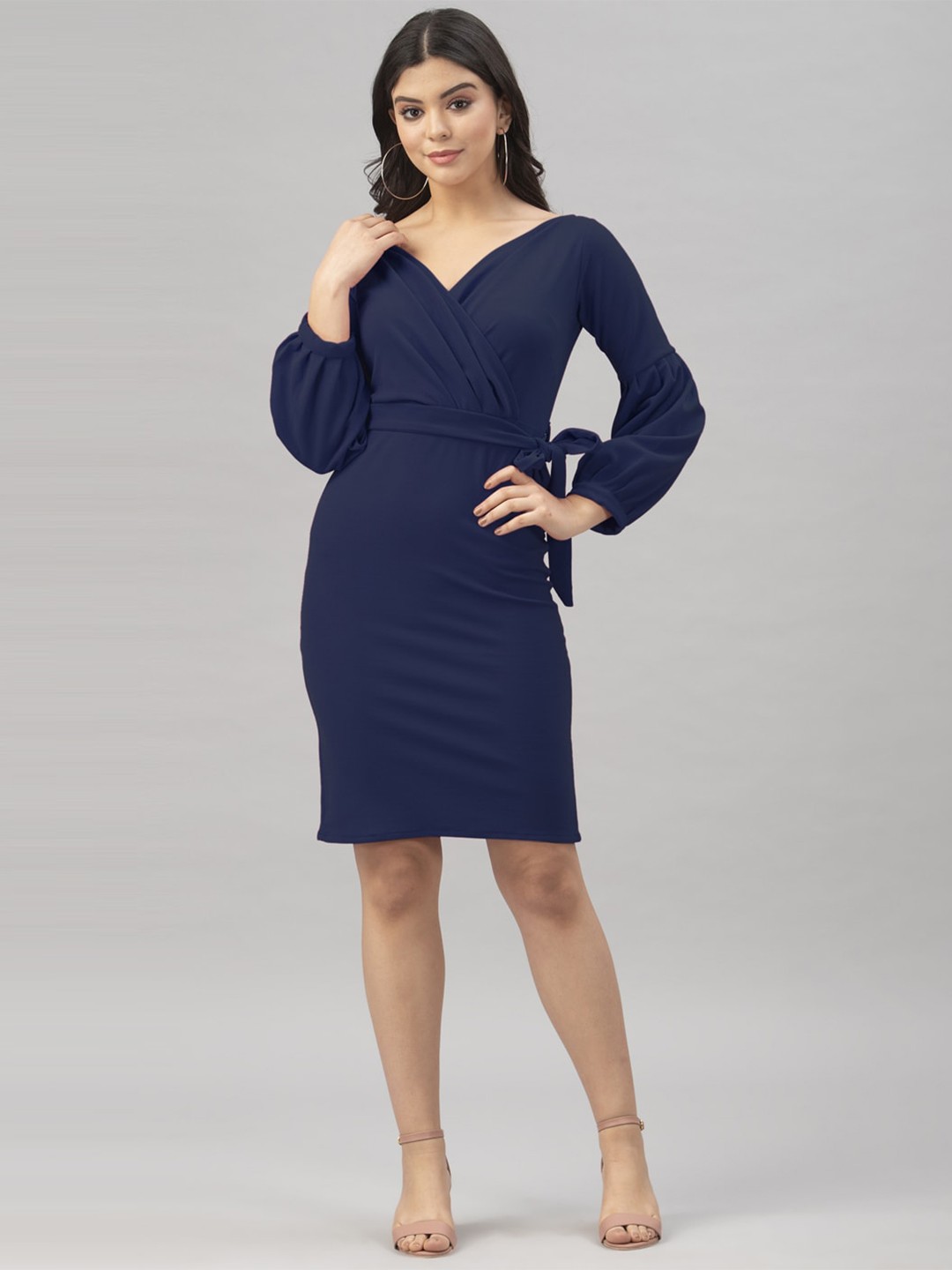 

Selvia V-Neck Sheath Dress With Belt, Navy blue