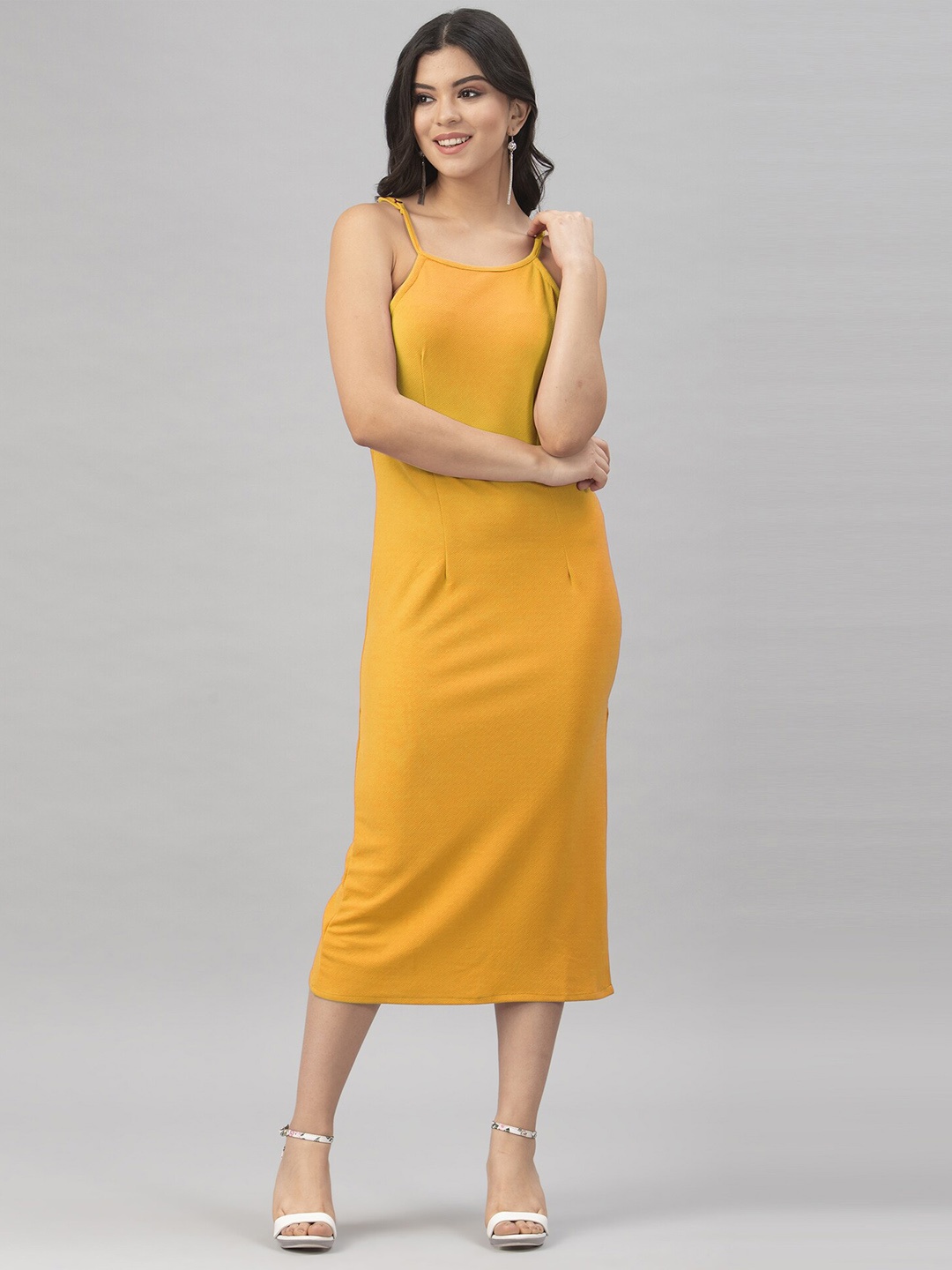 

Selvia Shoulder Straps Sheath Midi Dress, Mustard
