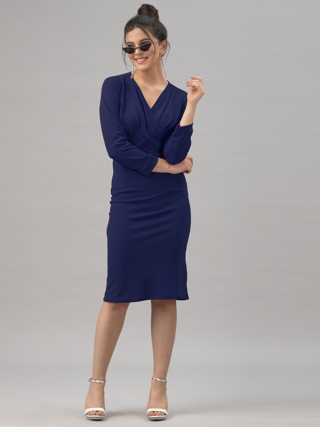 

Selvia Navy Blue Sheath Midi Dress