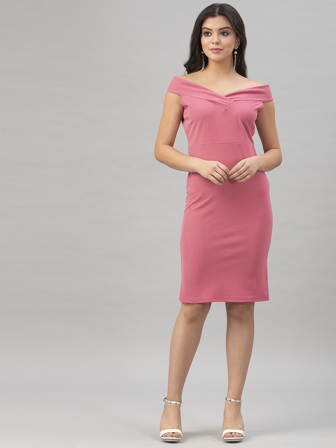 

Selvia Off-Shoulder Lycra Sheath Dress, Pink
