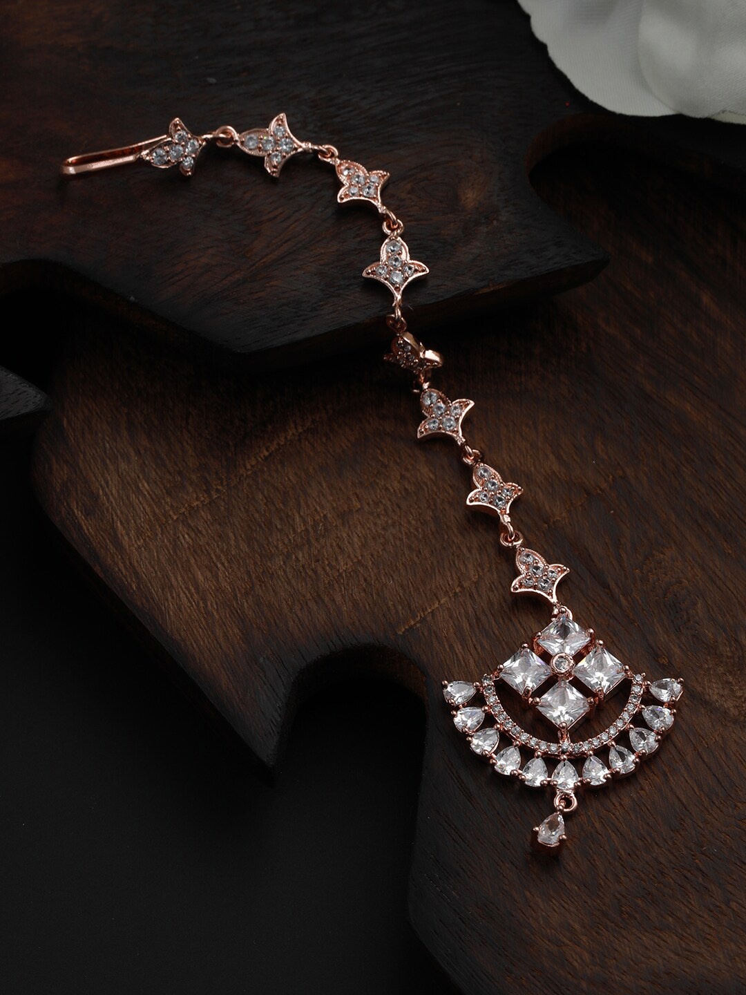 

Jazz and Sizzle Rose Gold-Plated AD-Studded Maang Tikka