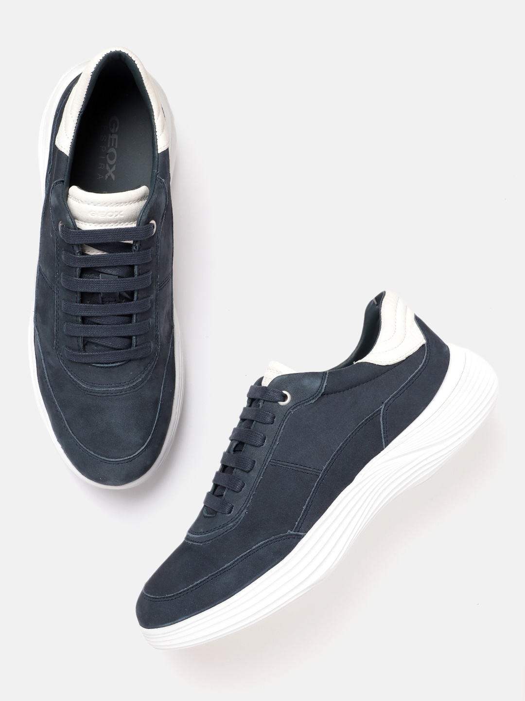 

Geox Men Colourblocked Leather Sneakers, Navy blue