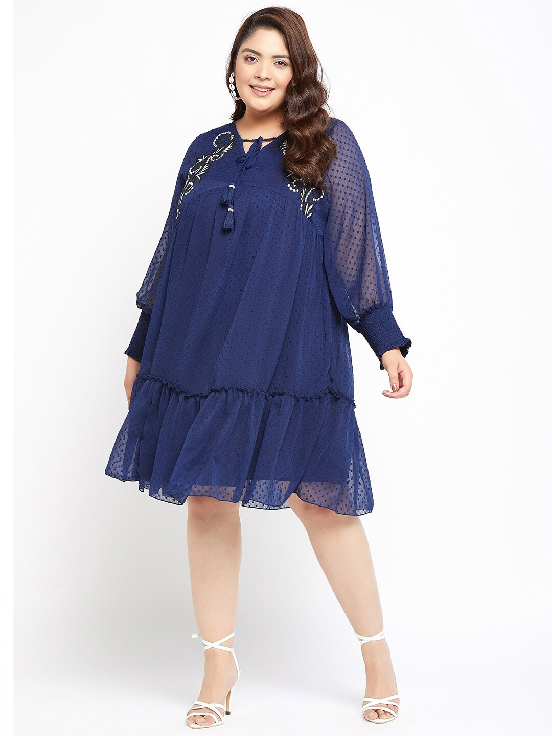 

Antheaa Curve Plus Size Puff Sleeve Chiffon A-Line Dress, Blue