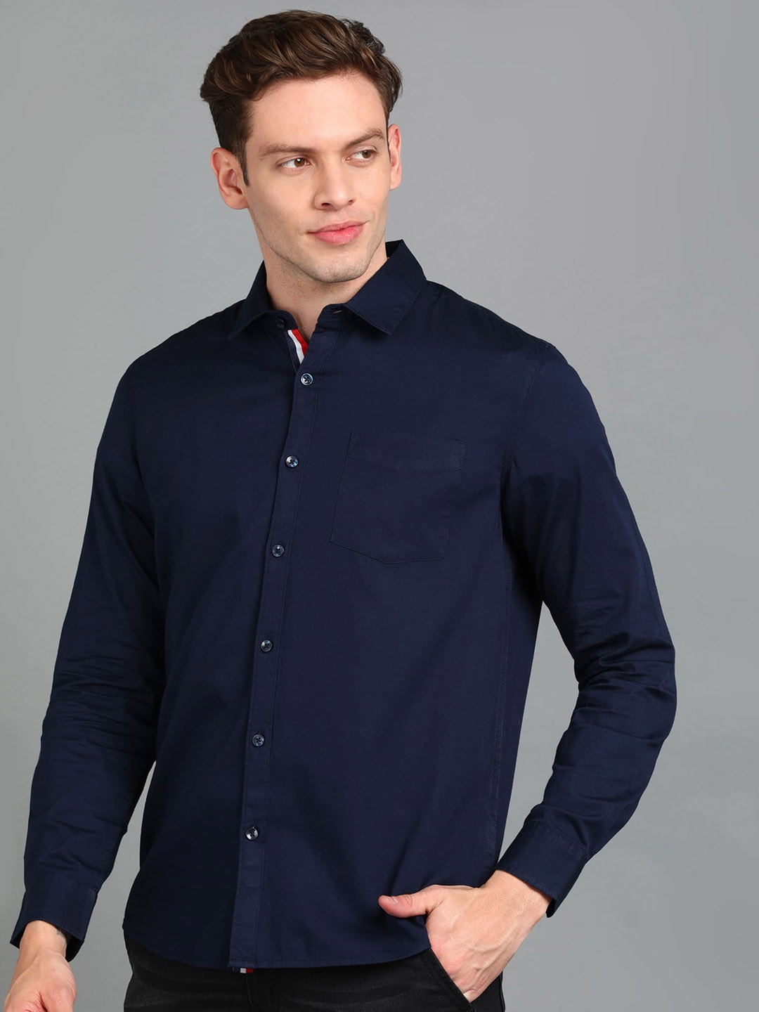 

Urbano Fashion Spread Collar Pure Cotton Slim Fit Casual Shirt, Navy blue